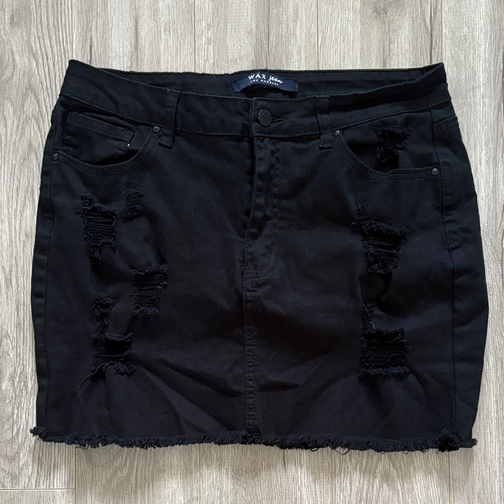 Wax Jean Black Distressed Pencil Skirt